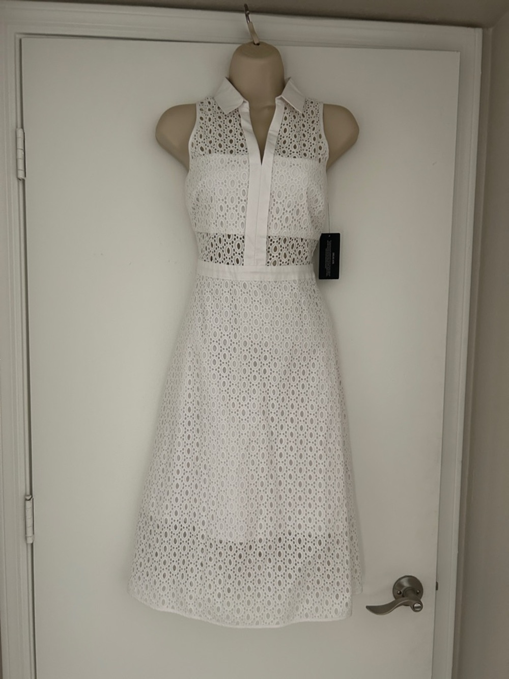 Guess White Eyelet Collared Midi Dress